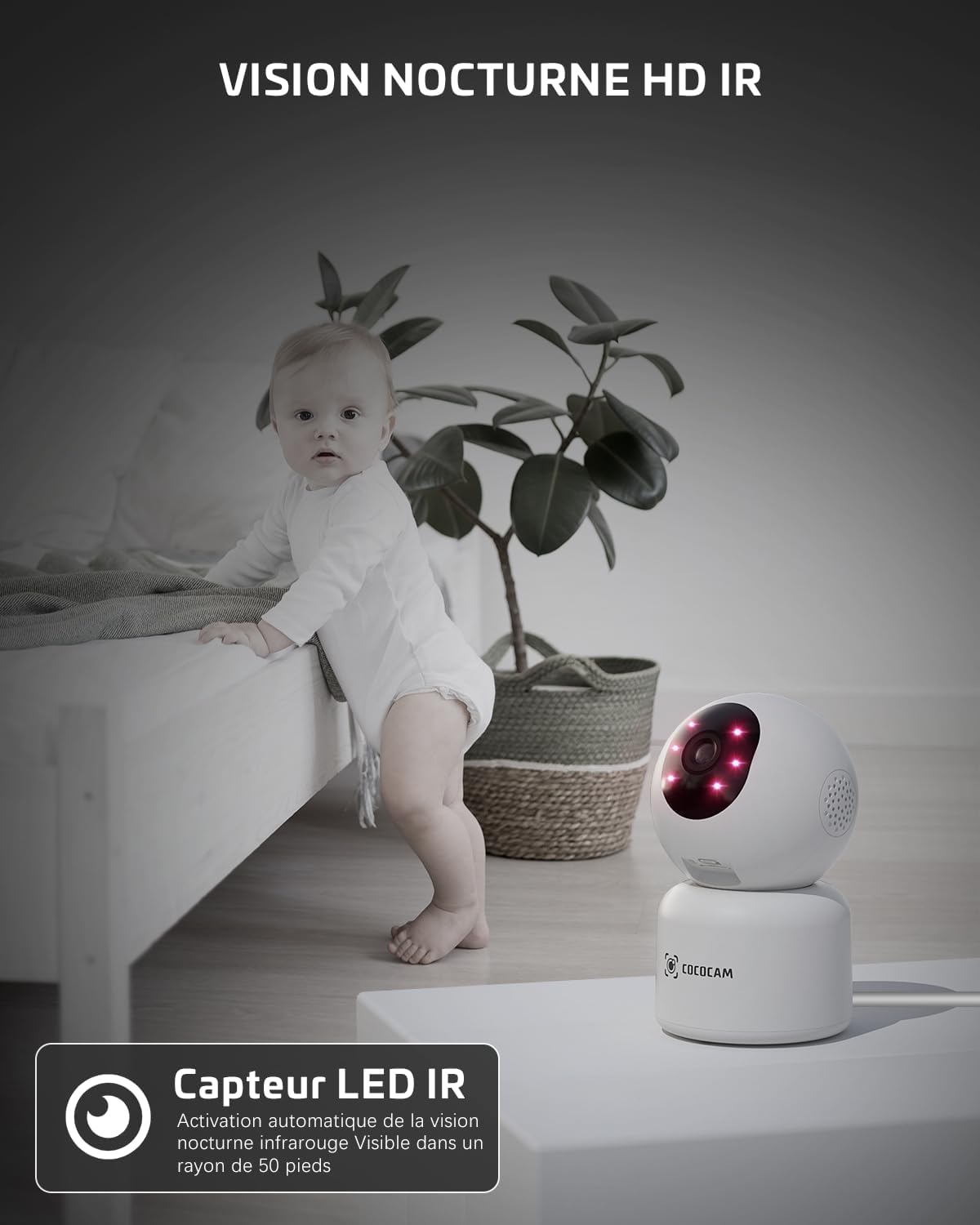 Cococam 5MP WiFi Intérieur : Caméra PTZ Suivi Auto Alexa 24/7 – Image 5