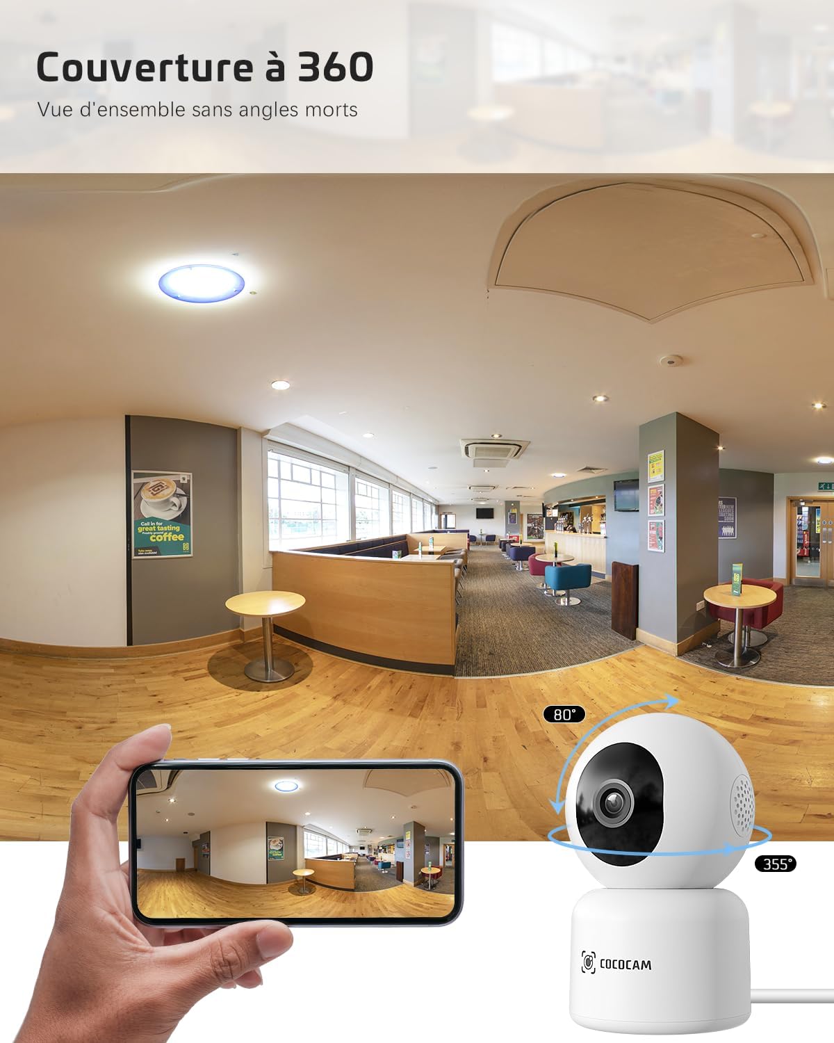 Cococam 5MP WiFi Intérieur : Caméra PTZ Suivi Auto Alexa 24/7 – Image 9