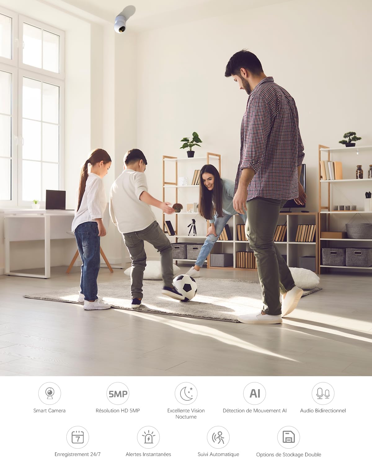 Cococam 5MP WiFi Intérieur : Caméra PTZ Suivi Auto Alexa 24/7 – Image 2