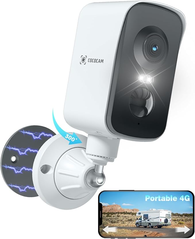 Cococam 4G Portable Magnétique : Caméra PTZ 300° Camping RV