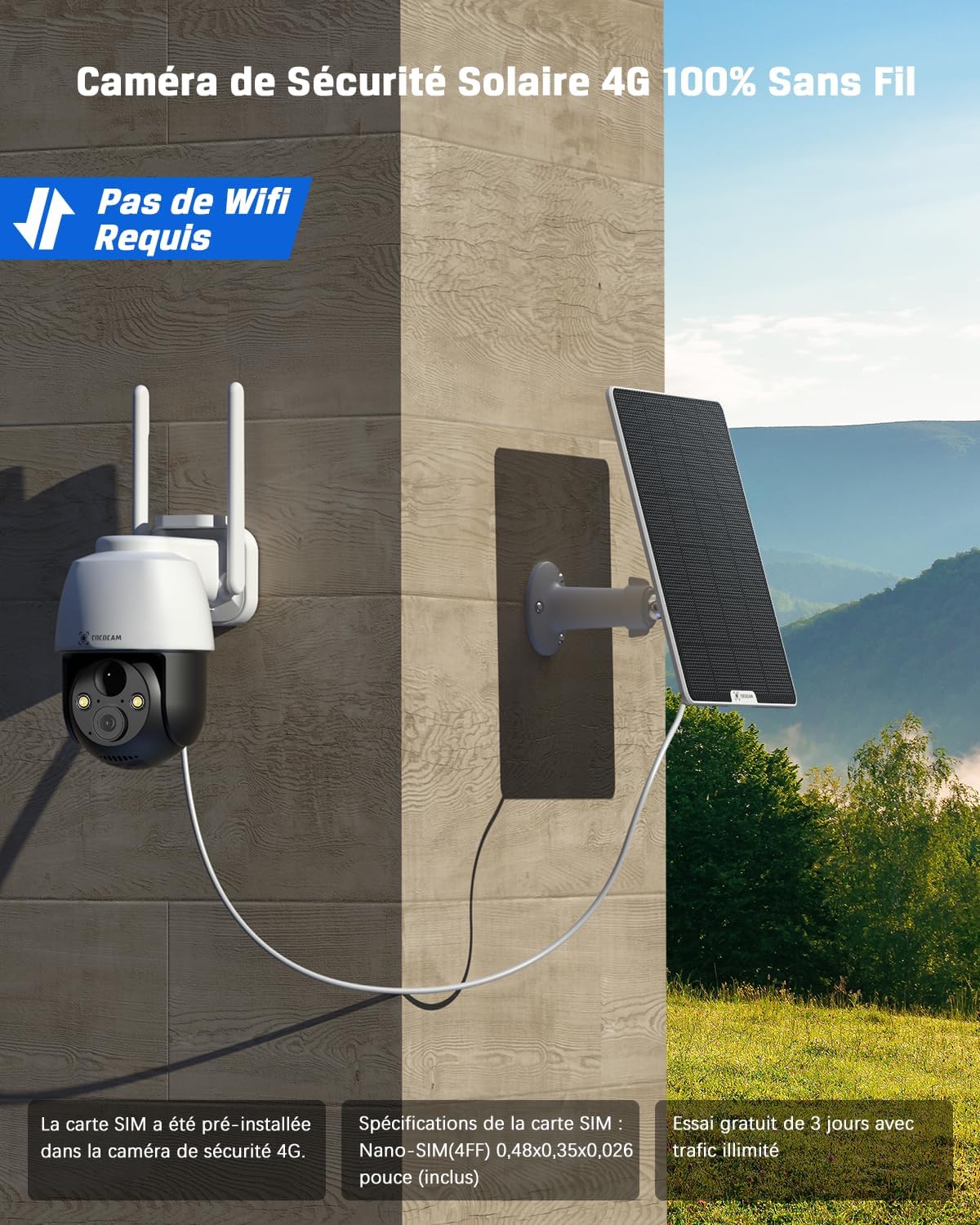 Cococam 4G LTE : Caméra Surveillance Solaire PTZ Sans WiFi – Image 2