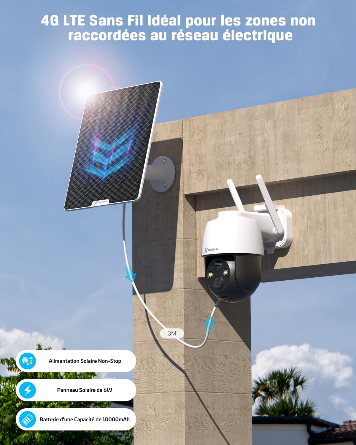 Cococam 4G LTE : Caméra Surveillance Solaire PTZ Sans WiFi – Image 5